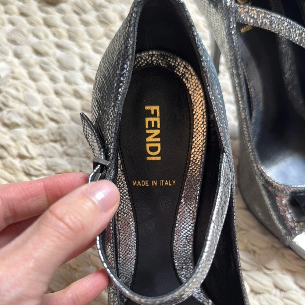 Fendi - size 38 - Black and Silver Metallic Leather Heels - never worn!